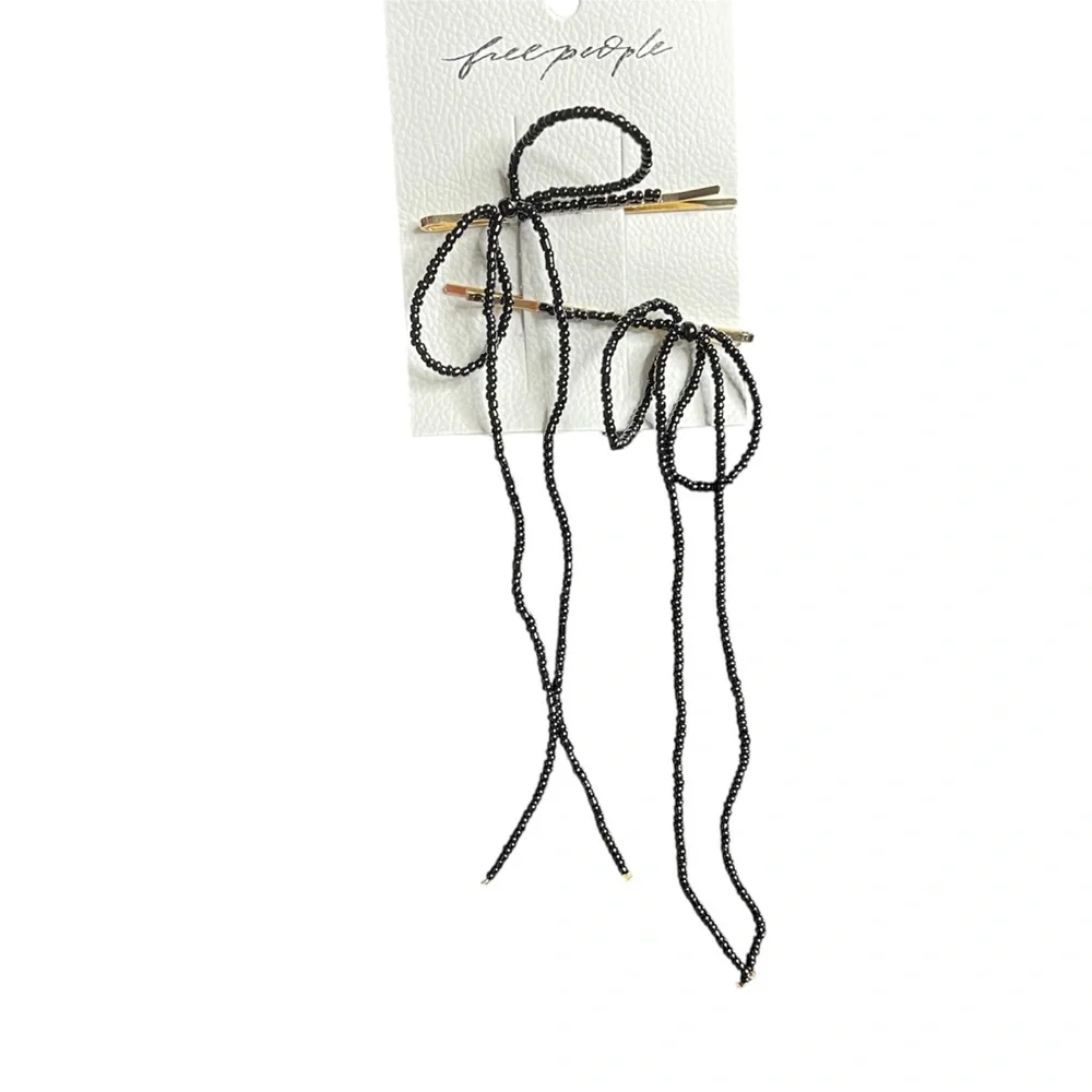 Free People Black seed bead Hair clip Ribbon Accessories